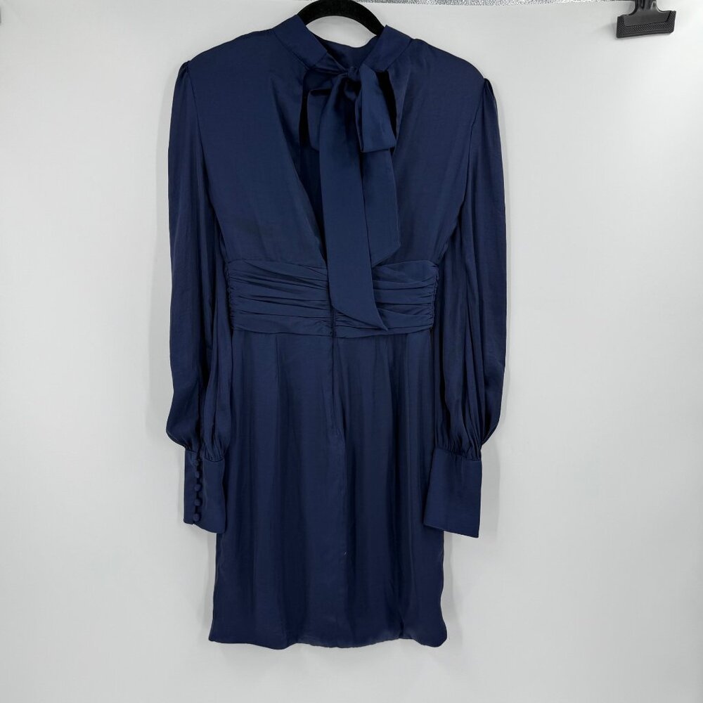 Bardot Navy Louise Tiered Dress 100% Polyester Long Sleeve Keyhole Back, Size 2 - Picture 4 of 12
